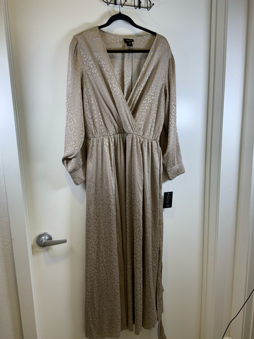Alexa B Taupe Metallic Long Sleeve Wrap Maxi Dress